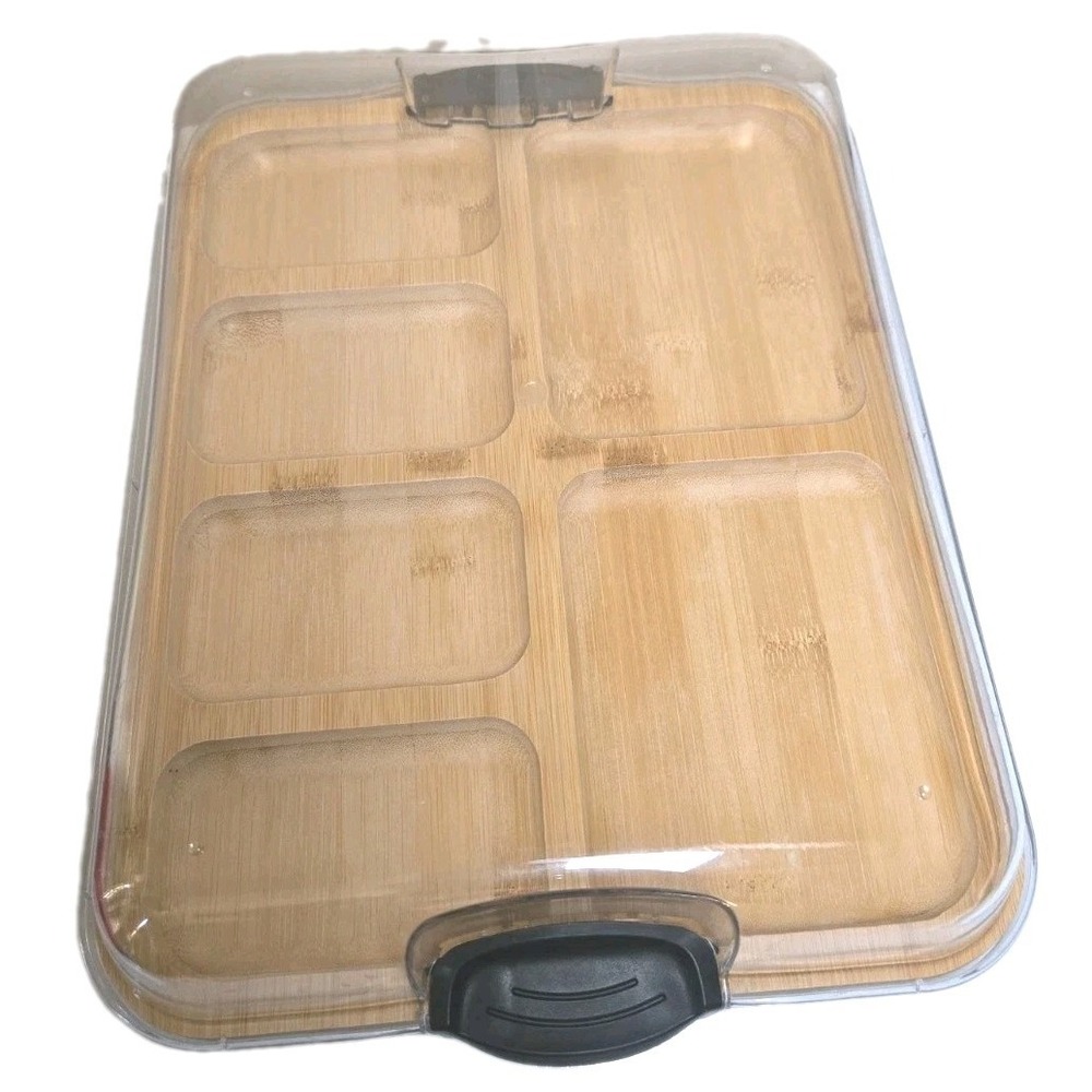 Farberware Build a Board Bamboo Charcuterie Serving Tray 6 Compartment Locking L